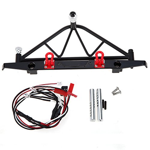 LAFEINA 1/10 RC Crawler Metal Rear Bumper with Spare Tire Carrier and LED Tail Lights for RC Car Axial SCX10