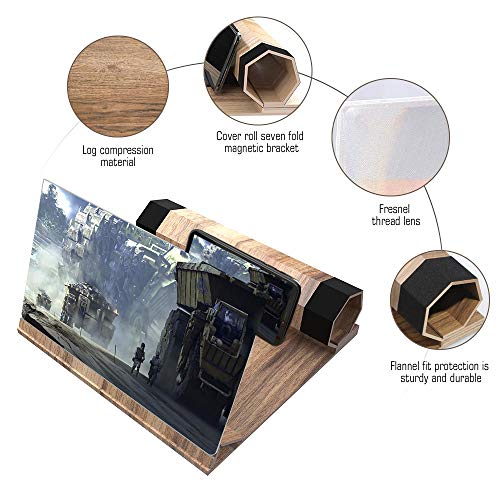 12''HD Foldable Screen Magnifier, VXSCAN Crude Wood Grain 3D Mobile Phone Screen Enlarger, Suitable for All Smartphones Watching Movie Videos - Thumbnail 2