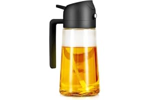 Oil Spray Bottle, 470 ml/16 oz Oil Spray and Oil Container, Strong Fogging Spray Glass Bottle (Black) 2 in 1 Oil Spray