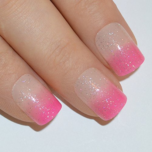 Bling art false nails french manicure pink sparkle 24 full cover …