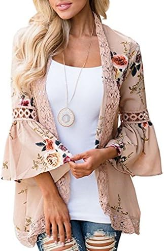 Womens Floral Loose Kimono Cardigan Lace Cover up Summer Blouse CU0001