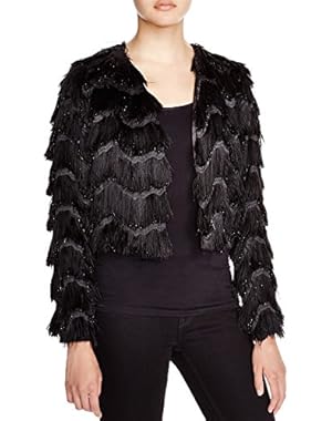 Women's Zig-Zag Metallic Fringe Bolero Jacket Black Size Small
