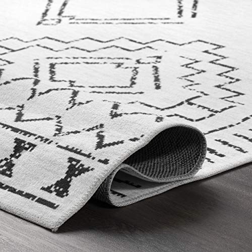 nuLOOM Noa Machine Washable Tribal Moroccan Area Rug, 8' Square, White