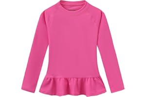 Dovio Girls Ruffle Rash Guard Swim Shirts, UPF 50+ Sun Protection Long Sleeve Rashguard Water Swimwear Tops