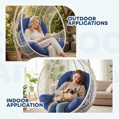 joomie Egg Swing Chair Cushion Replacement Waterproof 120x84x18 cm Thicken Outdoor Patio Hanging Basket Chair Cushions Removable Pad with Ties for Garden Cocoon Egg Hammock Chair, Blue 26