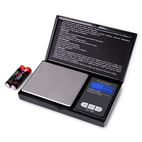 Fuzion Digital Pocket Scale, 200g/0.01g Mini Scale Gram and Ounce, Portable Travel Food Scale, Jewelry Scale with Back-Lit LCD, Stainless Steel, Tare, Battery Included