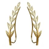 Feramox Ear Crawler Cuff Earrings Sterling Silver Ear Climber Studs Olive Leaf Hypoallergenic