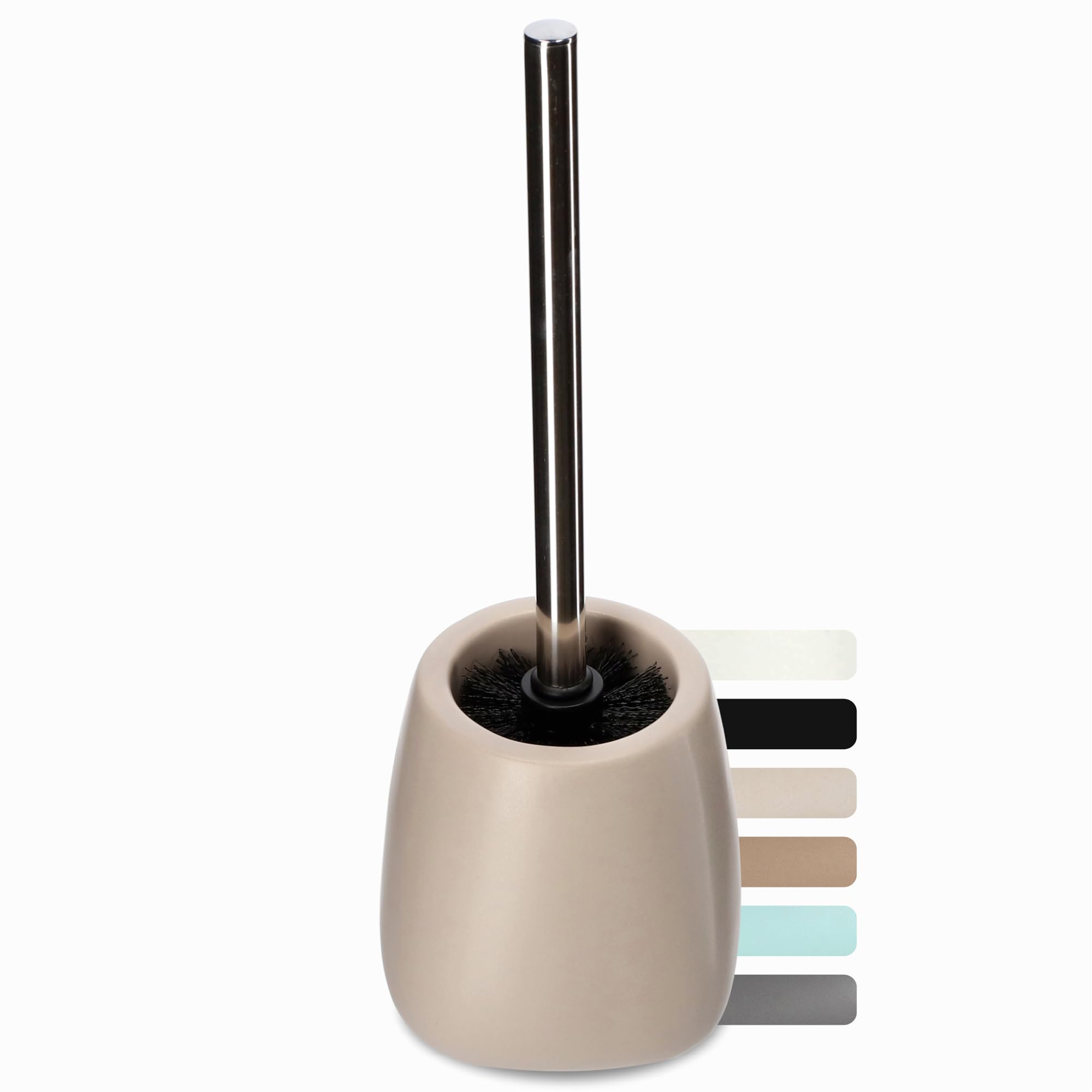 KADAX Toilet Brush with Holder, Brush with Long Steel Handle and Stiff Bristles, Bathroom Brush with Ceramic Holder in Several Colours (Beige)