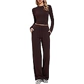 Women’s 2 Piece Lounge Sets Slim Crew Neck Long Sleeve Top & High Waist Straight Pants Tracksuit Sweatsuit Fall Travel Outfit