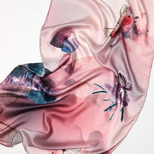 Women's Mulberry Silk Scarf Fashion Floral Sunscreen Shawls Wraps Scarves (YanYi07)