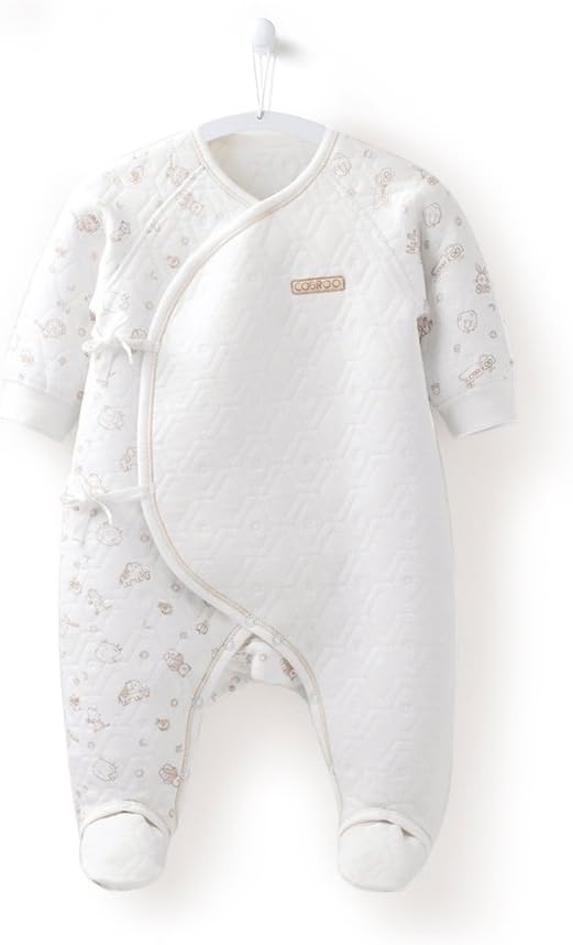 COBROO 100% Cotton Newborn Footie Pajamas with Mittens Side-Belt Infant Footed Sleeper Cozy Warm Baby Outfits 0-6 Months