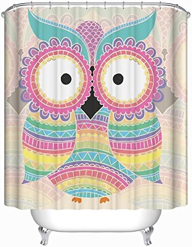 Owl Shower Curtain Set 71 X 71 Inches with 12 Sturdy Rings - Premium Woven Polyester Fabric - Unique Design Featuring Owl In Vibrant Colors