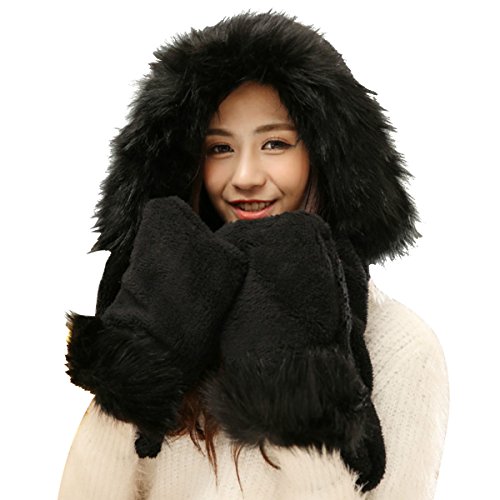 Aivtalk Women Girls Winter Warm Long Scarf Earflap Hat Hoodie Gloves Pocket Shawl - Black Aivtalk Women Girls Winter Warm Long Scarf Earflap Hat Hoodie Gloves Pocket Shawl - Black