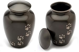 Best Friend Services Pet Urn - Ottillie Paws Legacy Memorial Pet Cremation Urns for Dogs and Cats Ashes Hand Carved Brass Memory Keepsake Urn (Ebony, Vertical, Pewter Paws, Medium)