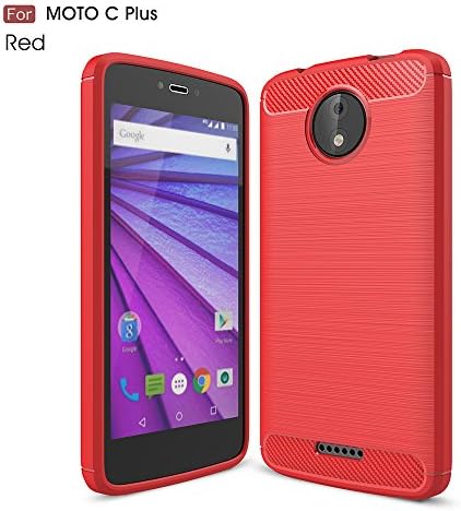 Moto C Plus Case,Wellci Soft Silicon Luxury Brushed Case with Texture Carbon Fiber Design Protection Cover for Motorola Moto C Plus (Red)