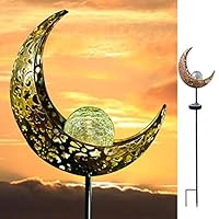 AMWGIMI Garden Solar Light Outdoor Decorations, Moon Decor, Crackle Glass Ball Metal Garden Stake Light,Waterproof LED Lights for for Pathway, Lawn, Patio, Yard