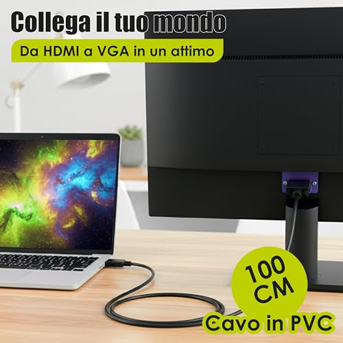 Generico HDMI to VGA Converter Cable, HDMI to VGA Adapter 1080p with 1m Cable, Compatible PC, Laptop, Console and Projector, Stable Video Transmission