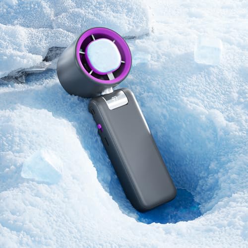 Portable Handheld Fan Turbo for Travel, Mini Personal Rechargeable Fans, Extreme Ice Cooling Plate,Led Display, 1-100 Speed,Up to 20h Use,Foldable Lash Fan,Perfect Gifts for Women,Child（Grey+Purple）
