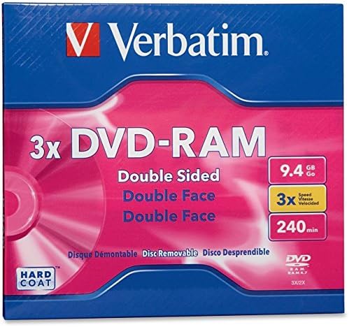 Wholesale CASE of 15 - Verbatim DataLife Plus DVD-Ram Disc-DVD-RAM, 9.4 GB, Type 4, Double-Sided, 3X