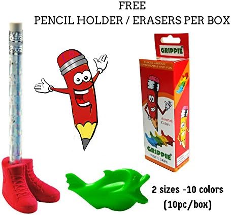 GRIPPIE-Ergonomic Pencil Grips for Better Hand Writing and Control. Assorted Colors. (10 ct)