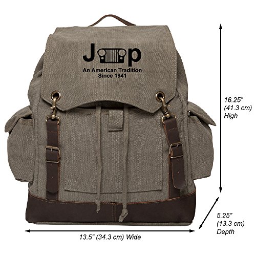 Jeep An American Tradition Rucksack Backpack Bag Leather Straps Olive & Black