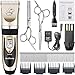 BESTTRENDY Professional Cat Dog Clippers, Low Noise Rechargeable Cordless Electric Pet Grooming Kit Tool Hair Trimmer Razor Blades with Combs, Scissor (Gold+Black)