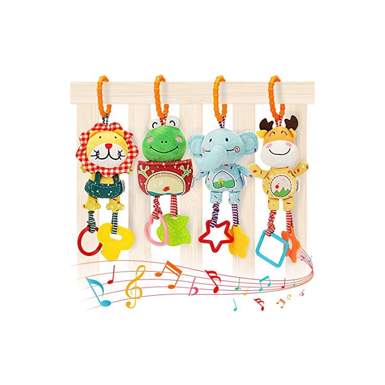 TUMAMA Baby Toys for 0, 3, 6, 9, 12 Months, Handbells Baby Rattles, Soft Plush Early Development Stroller Car Toys for…