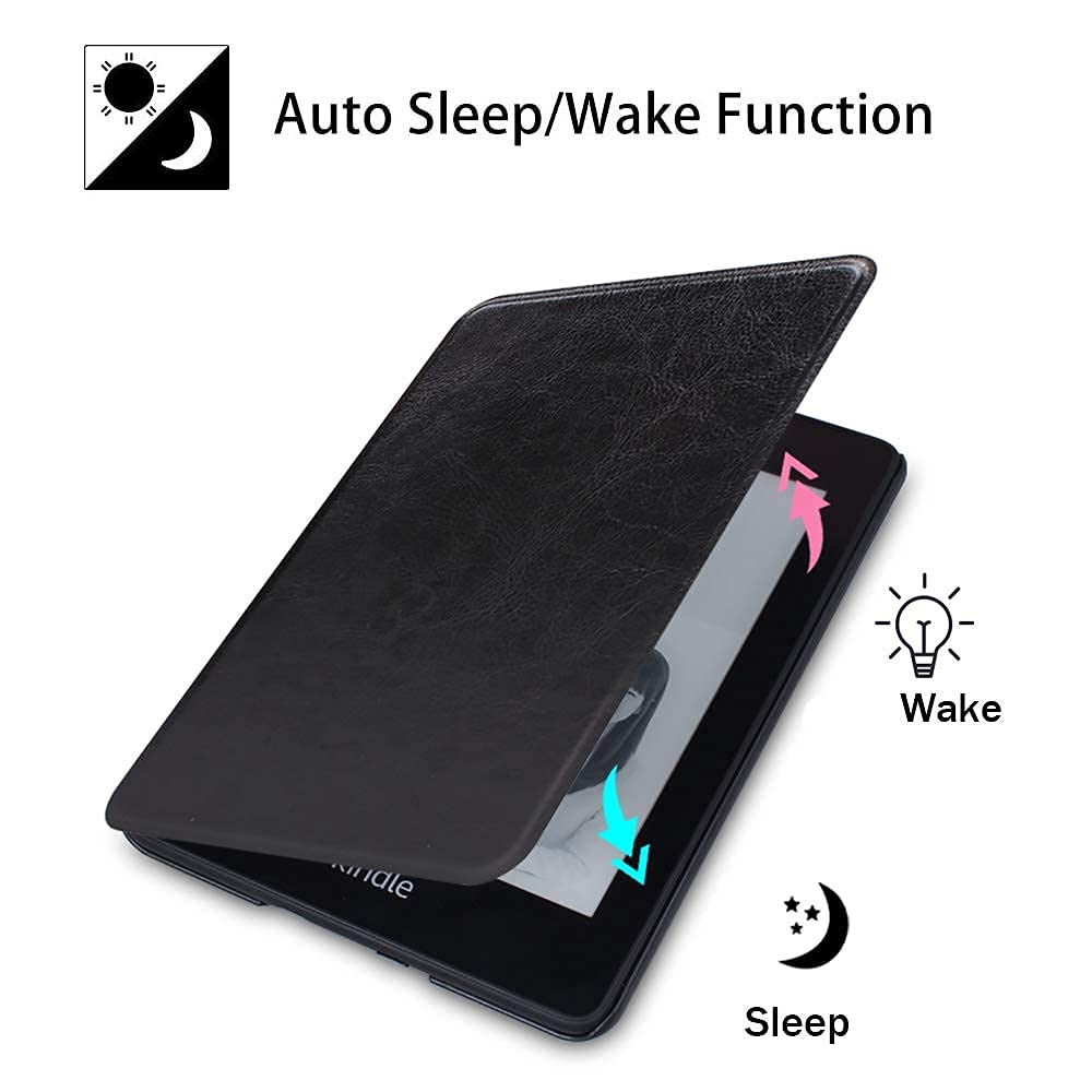 SCSVPN Kindle Paperwhite Case 10th Generation 2018 Release(Model No.: PQ94WIF) - Hand Strap, Auto Sleep/Wake Function - Slim PU Leather Protective Cover for 6'' Kindle Paperwhite 2018 E-Reader, Black