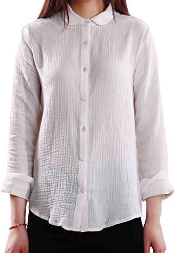 Purpura Erizo Womens Peter Pan Collar Textured Cotton Blouse,White,Small