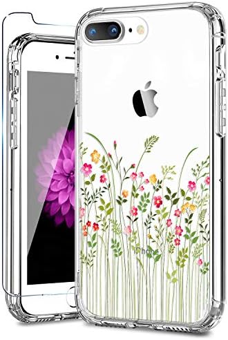 iPhone 8 Plus Case,iPhone 7 Plus Case with Screen Protector,Cute Flowers for Women Girls Soft Silicon Rubber TPU Plastic Cover Clear Bumper Slim Fit Protective Phone Case for iPhone 7 Plus 8 Plus