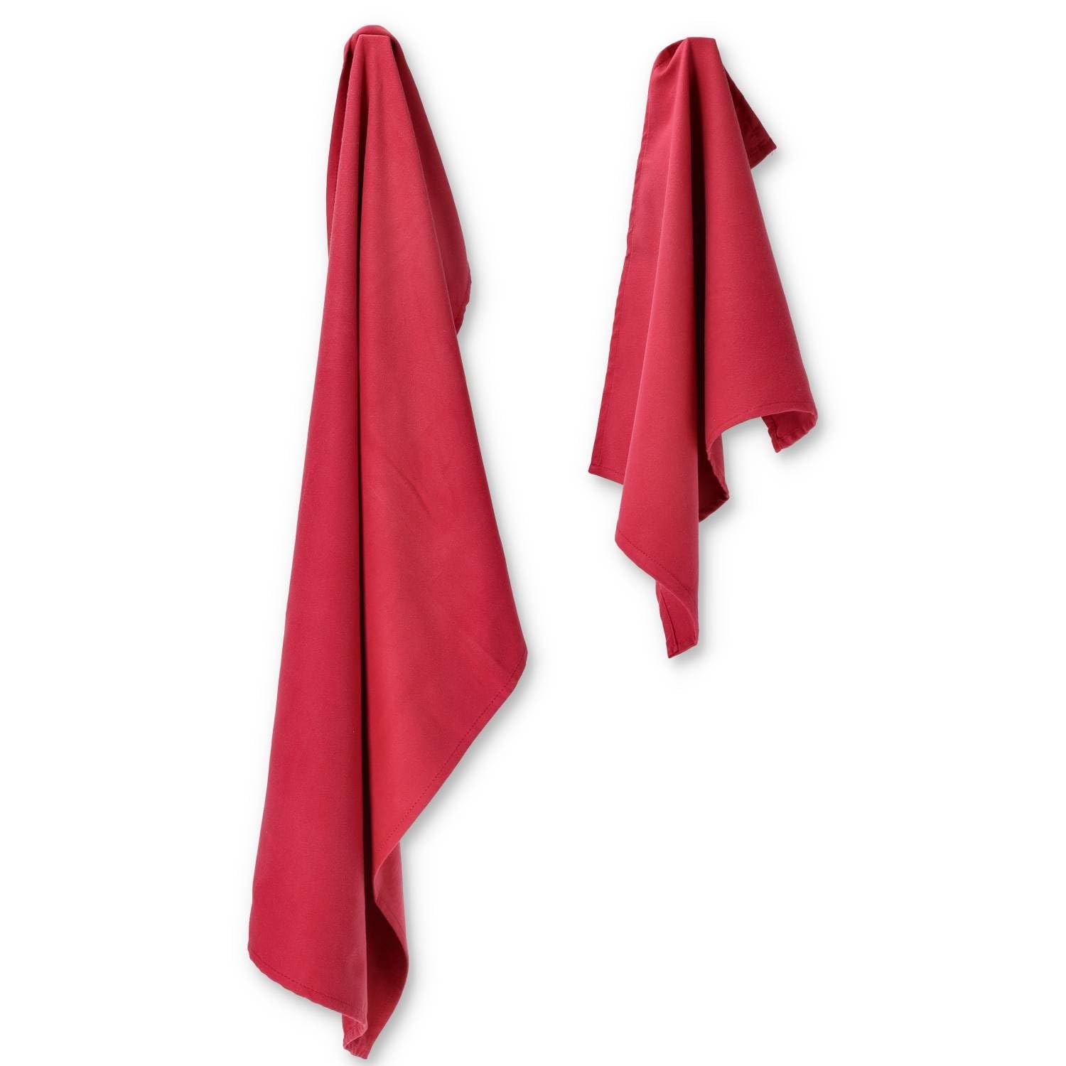 Pair of Microfibre Towels Thickness:1 cm, Size: 40 x 60 cm + Thickness: 1 cm, Size: 50 x 100 cm Cherry red