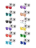 Mudder 12 Pairs 18 Gauge Stainless Steel Cubic Zirconia Earring Stud Helix Earrings, 12 Colors