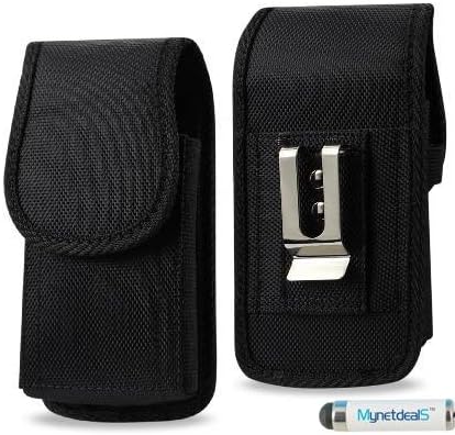 Vertical Black Rugged Canvas Case Pouch Holster for Sharp Aquos S2 ,w/Metal Clip and Belt Loop. (MH02D) + MYNETDEALS Stylus