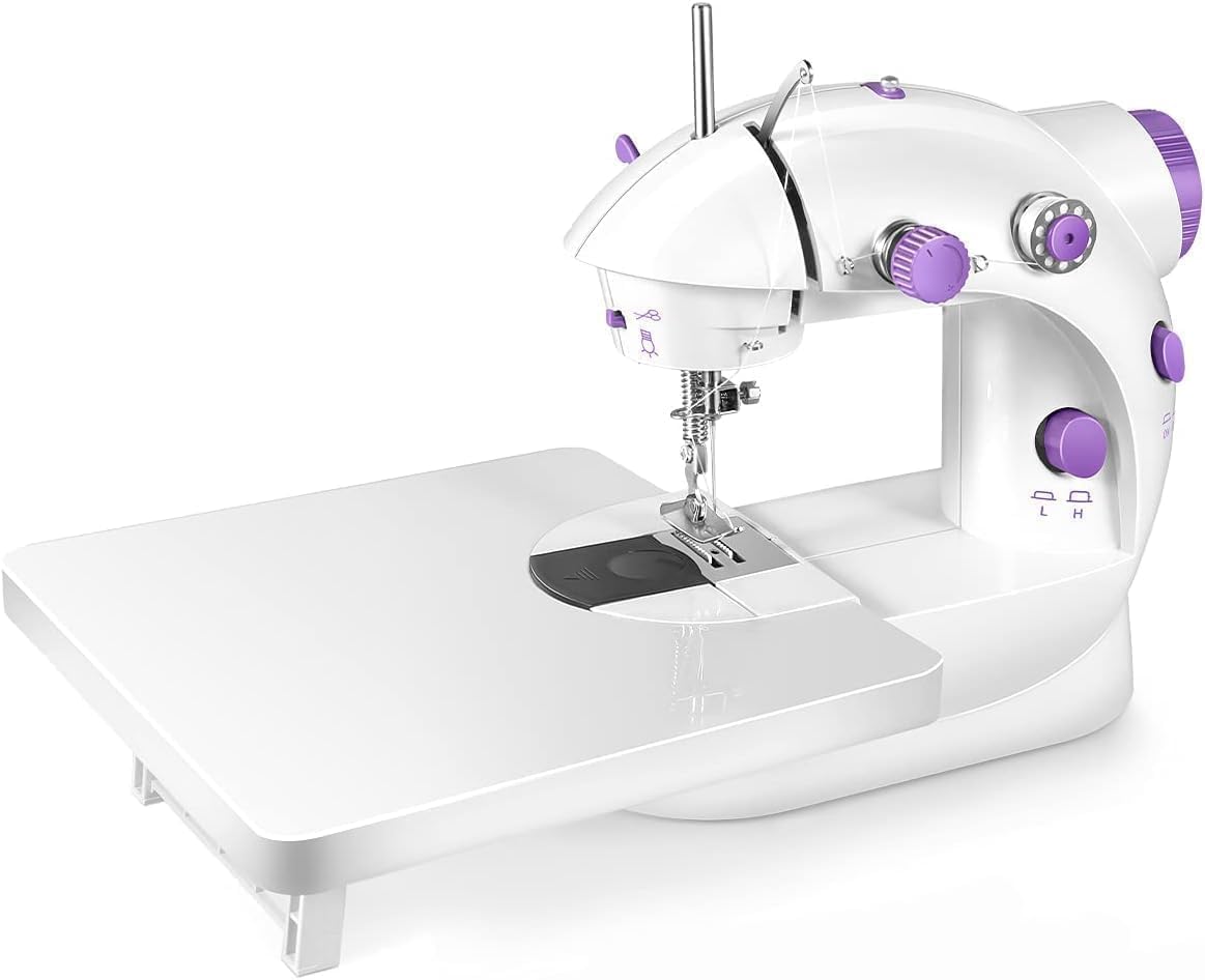 Photo 1 of Sewing Machine, 2 Modes Mini Sewing Machine for Beginners with Extension Table & Light, Portable and Easy to Use for DIY, Clothes, Home and Travel