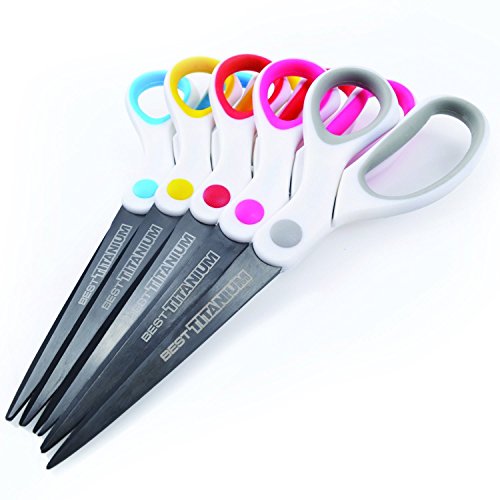 Best Titanium Scissors - 5 Pack - 8" Blade - (STRONG TITANIUM STEEL) - Comfortable Soft Handles in a Variety of Colors - Multi-Purpose Shears - Perfect for Cutting Paper, Fabric, Photos, & More