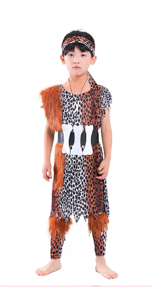 Matissa caveman costume kids Stone age outfit boys Cave Man kids stoneage boys Halloween Christmas fance dress party (Cave Boy, Medium)