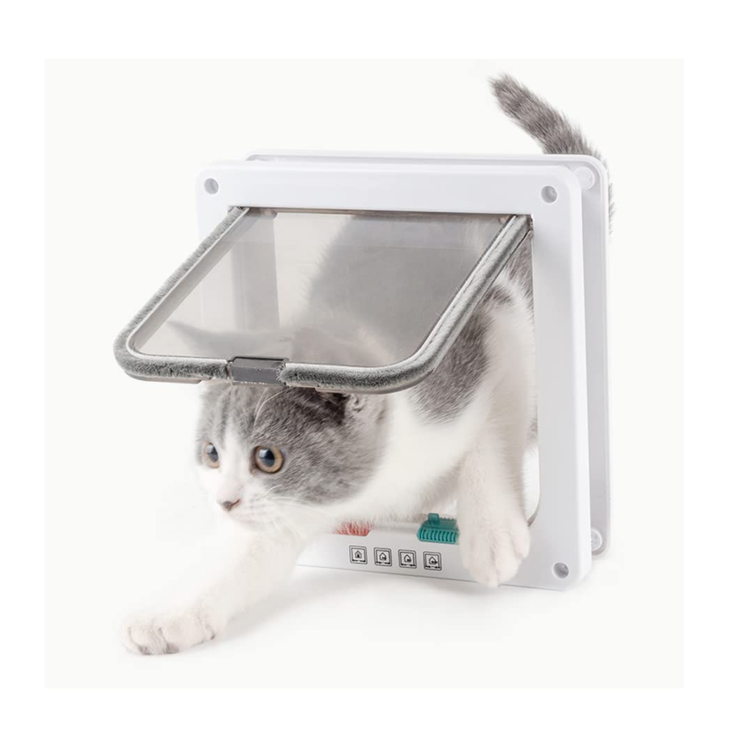 Medium Cat Door 19 * 20 * 5.5cm,4 Way Locking Cat Flap Door,Silent Dog Door Pet Flap Easy to Install,Suitable for Cats Kitties and Kittens …