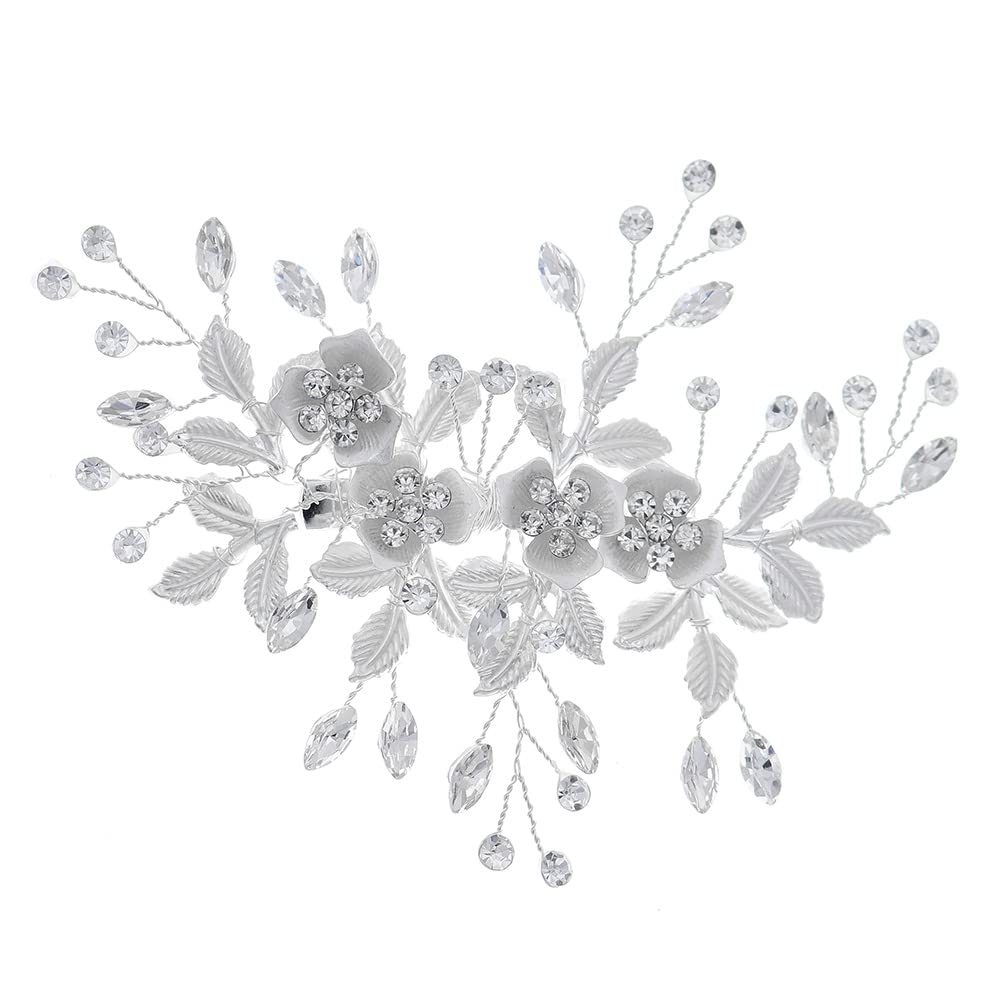 Photo 1 of Hapibuy Silver Wedding Hair Clip Bridal Comb Barrette Hair Accessories Flower Headpieces For Bride Women (silver)