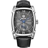 BENYAR Waterproof Classic Rectangle Case Vintage Design Watches Leather Strap Business Casual Wrist Watch For Men (Black)