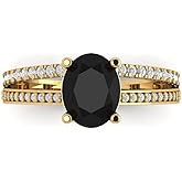 Clara Pucci 2.32 cttw Onyx 14K Yellow Gold Solitaire with Accents Ring for Women - Cocktail Statement Fashion Jewelry Gift (9X7mm, Oval Cut)
