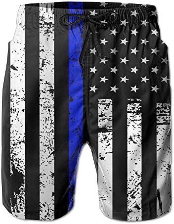 American Thin Blue Line Flag Day Men's Quick Dry Beach Board Shorts Summer Swim Trunks For Father'S Day For Boy Swimming