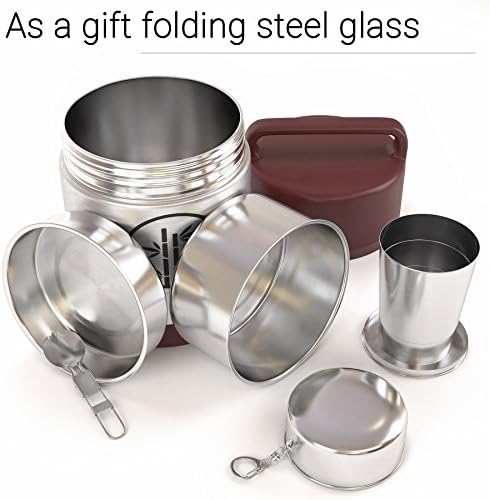 Stainless Steel insulated lunch box with Spoon &amp; Stainless Steel Collapsible Cup Included, Durable SILVER Color. Big 3.38 pints Jar with 240ml Cup. Leak proof. For Work, School, Travel, Outdoors