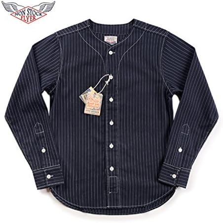Non Stock Men's Baseball Collar Retro Long Sleeved Shirt (Stripe, M)
