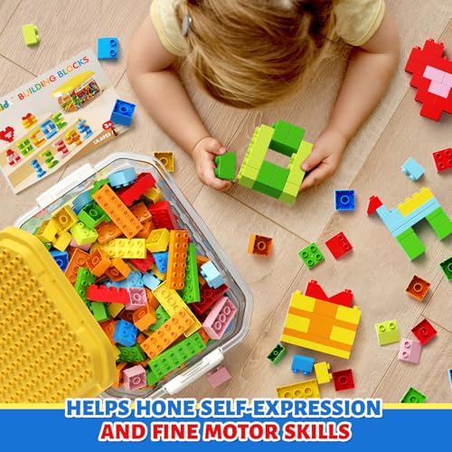 150 Pieces Classic Big Building Blocks with Storage Box, Large Toddler Blocks, Compatible with Most Major Brands, STEM Toy Gift Big Bricks, Building Blocks for Toddlers 3-5, Kids Blocks for All Ages
