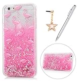 iPhone 6 Case, iPhone 6S Case, KASOS Colorful Painting Cute Pink Pattern Bling Glitter Powder Quicksand Soft TPU Frame PC Bottom Shell Slim Fit Lightweight Bumper Cover & Dust Plug & Stylus - Flamingo