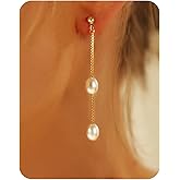 Pearl Earrings for Women-14K Gold Plated Dainty Drop Simple Wedding Dangle Dangling Cute Stud Earrings for Brides Long Wedding Earring Formal Jewelry