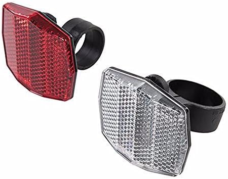 Reflector Set 2pce โ White, Red Front Reflector with Handlebar Mount and Seat Post Mounting Bracket. Bike Lighting Supplies