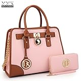 MMK collection Women Fashion Pad-lock Satchel handbags with wallet（2553）~Designer Purse for Women ~Multi Pocket ~ Beautiful Designer Handbag Set