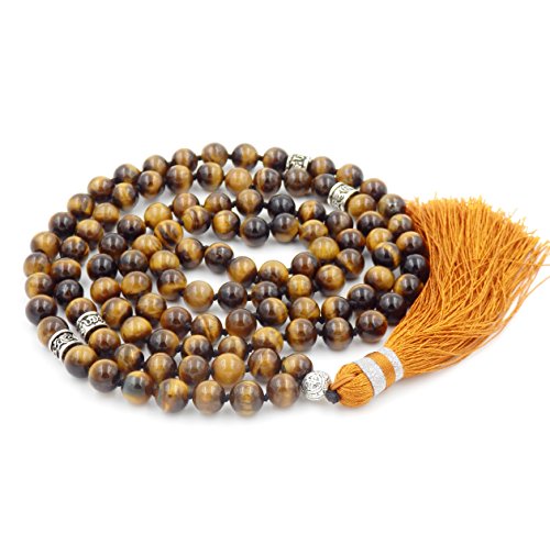 Mala Beads Necklace, Mala Bracelet, Buddhist Prayer Beads Necklace, Tassel Necklace (Tiger Eyes Stone) - Thumbnail 5