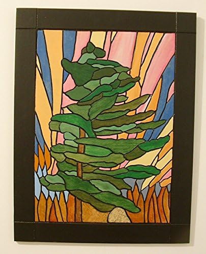Abstract Pine Tree, Northern Lights as Back drop. Wood Wall Art